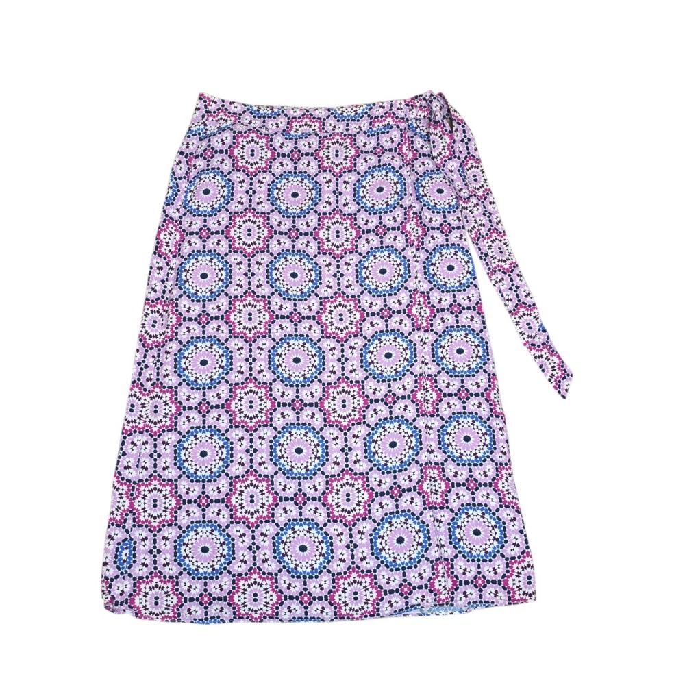 LOFT Linen Blend Wrap Midi Skirt Women 8 Boho Geometric Tie Waist Pink Blue - Picture 8 of 11